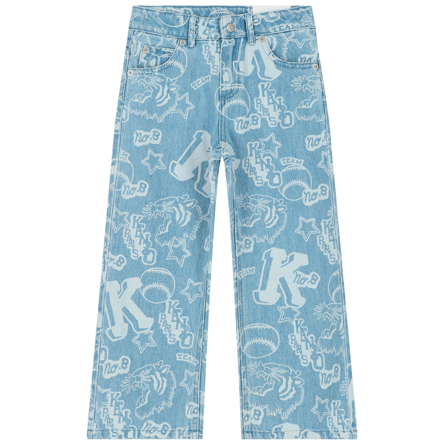 Girls Blue Denim Varsity Logo Jeans, 1, hi-res